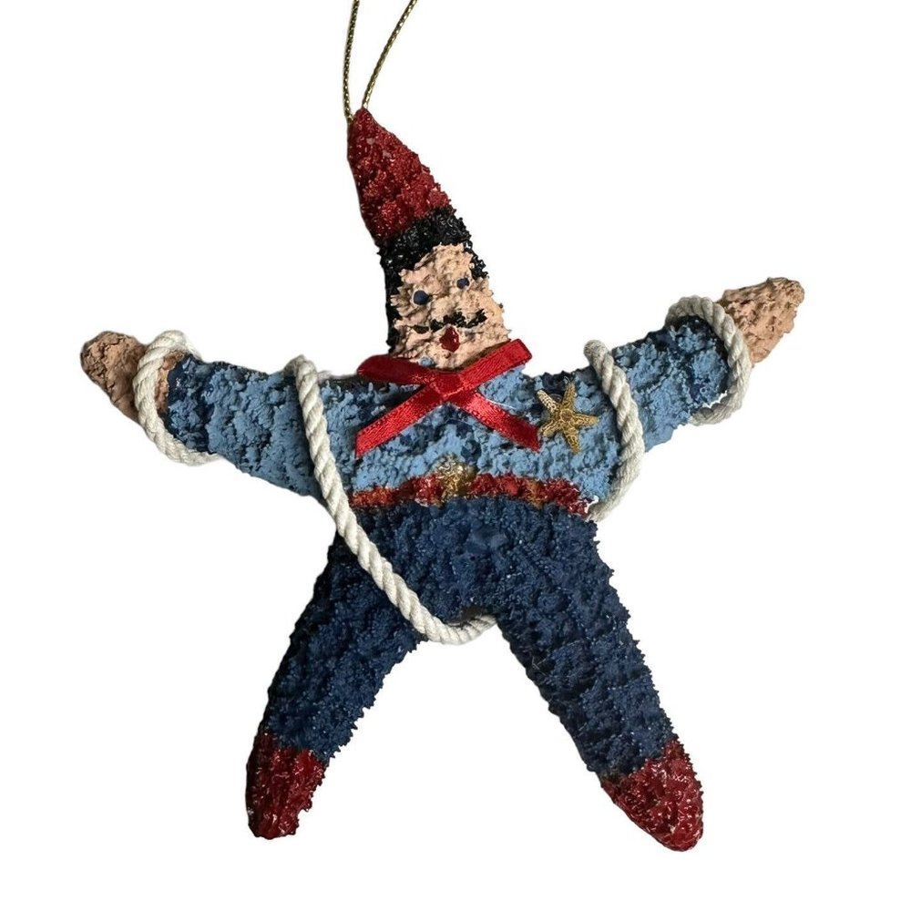 Starfish Christmas Ornament Hand Painted Toy Soldier Nutcracker Texas Santa 5"
